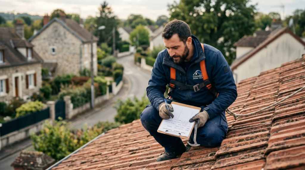 Artisan couvreur à proximité inspecte une toiture en Yvelines (78) — Couvreur Richard